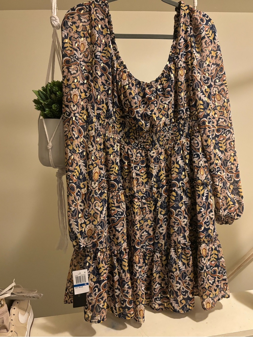 City Studio Navy Floral Paisley Long-Sleeve Mini Dress